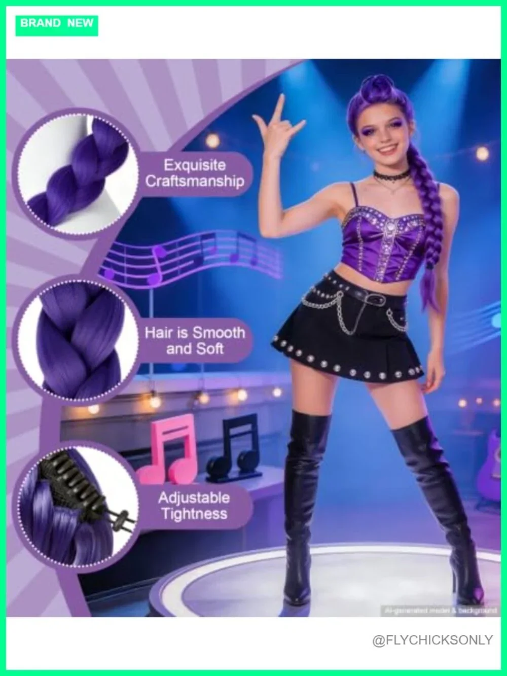 Purple Braided Ponytail Wig Clip-On Cosplay Hairpiece